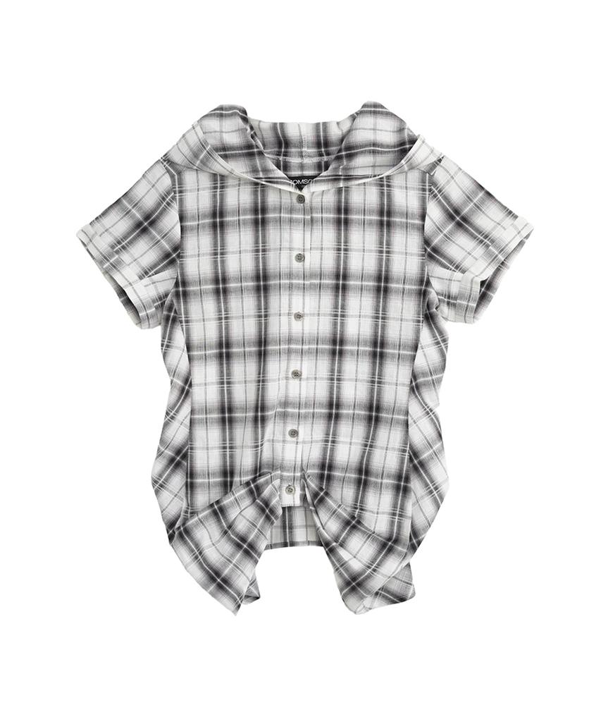 SOMSOC Ria Hooded Balloon Check Half Shirt_White