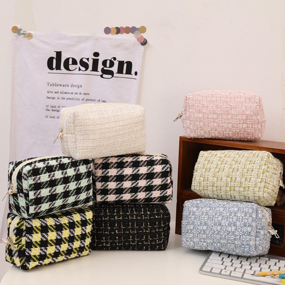 Fashion Canvas Makeup Lip Gloss Bag Cute Girl Cosmetic Bag Makeup Handbag Portable Scottish Travel Stationery Pencil Bag