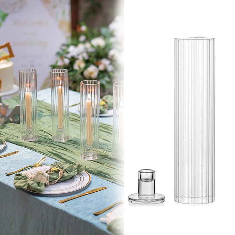 2 шт./набор подсвечников в форме цилиндра Hurricane, прозрачный подсвечник с крышками цилиндра, свадебные украшения из стекла