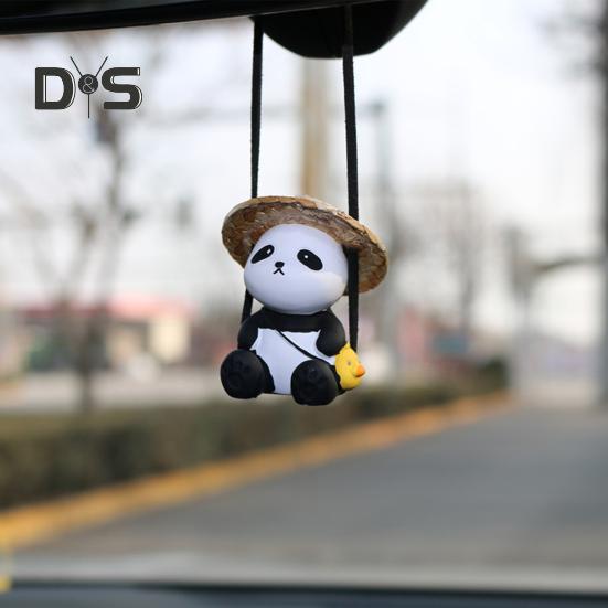 Toy Car Interior Panda Pendant Realistic Funny Car Interior Rearview Mirror Hanging Pendant