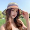 Hyunya Wind Rainbow Straw Bucket Hat Female Summer Breathable Sunshade Sunscreen Bucket Hat Show Face Small Straw Hat