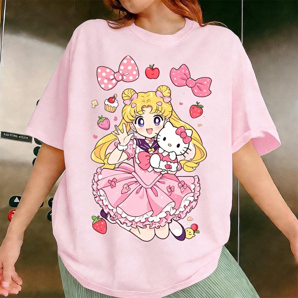 2026 Sailor Moon Anime Childrens T Shirt Women Unisex Short Sleeve Tee Loose Casual Tops Summer Y2k Cartoon Graphic Tee Streetwear