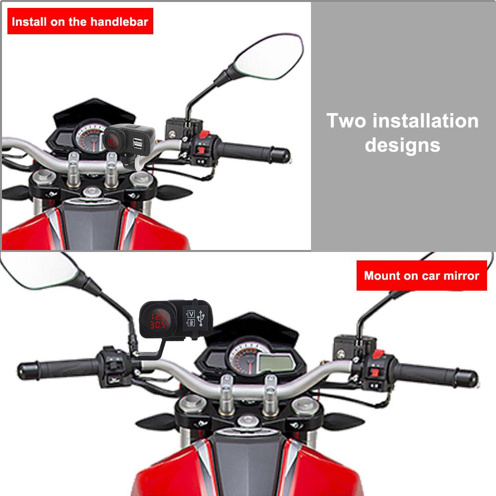 12V Мотоциклетные USB-зарядные устройства Разъем PD Type-C Быстрая зарядка QC 3.0 Цифровой вольтметр Термометр Адаптер питания Аксессуары для электровелосипеда