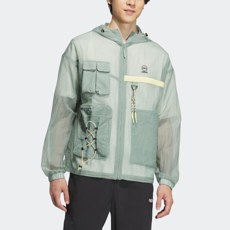 Adidas Neo City Escape Windbreaker With Patchwork Pockets And Long Sleeves Men Jackets Silver Gray Green IA6861
