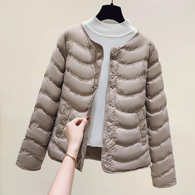 Inner Pot Warm and Lightweight Cotton Jacket for Women's Autumn and Winter Round Neck Short Cotton Jacket