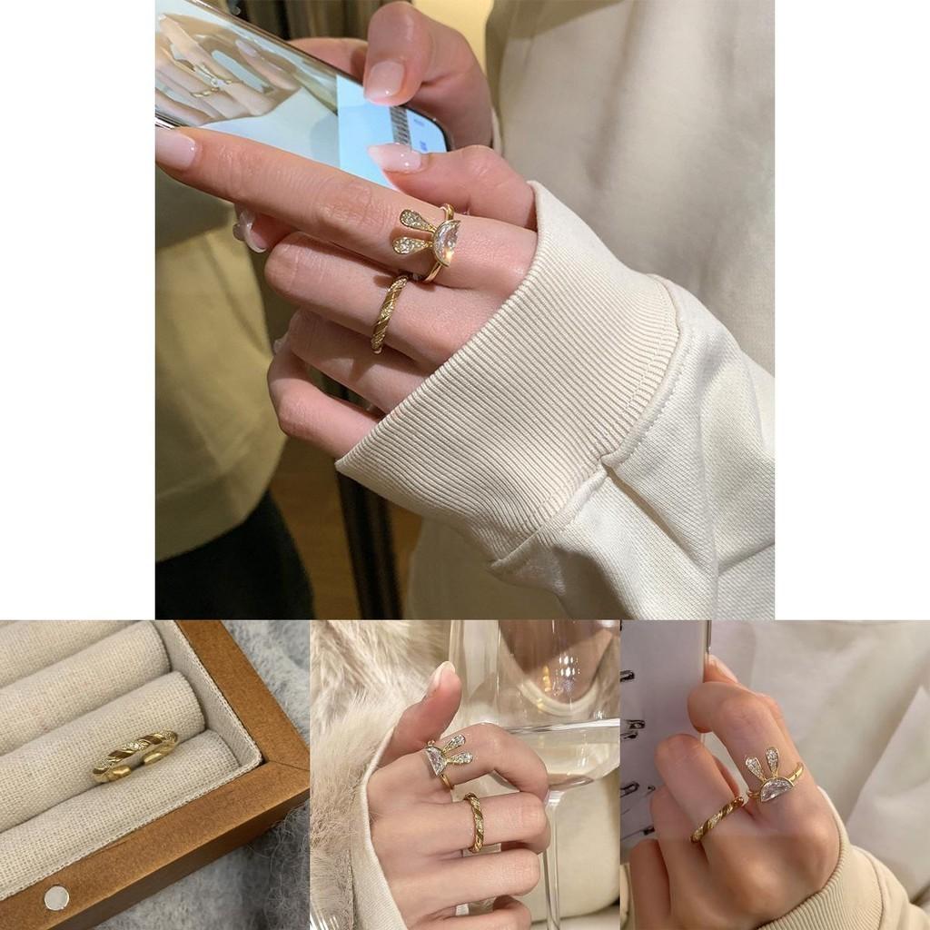 Элегантное кольцо в корейском стиле с геометрическим дизайном в виде кроличьих ушек, регулируемое, для женщин