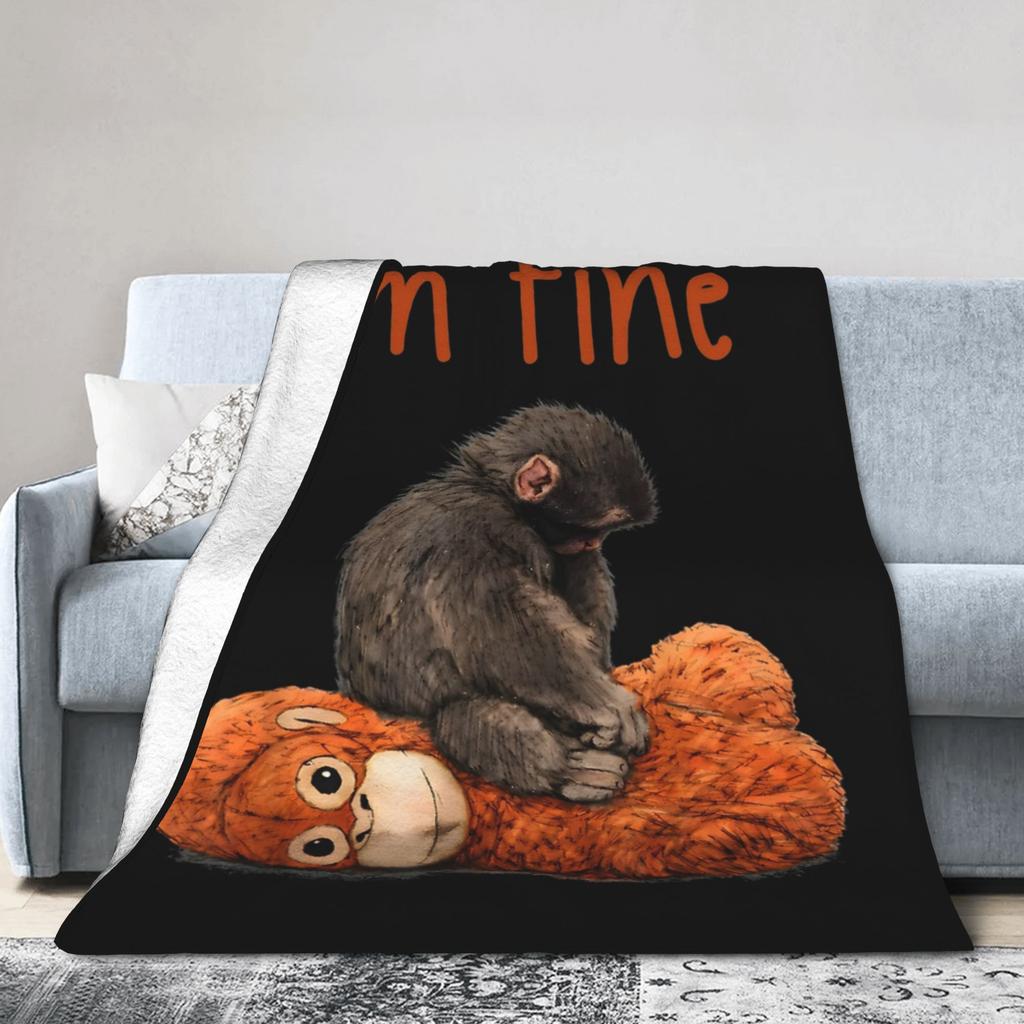 Baby Macaque Hugging Plush Cute Monkey Punch Blankets Flannel Portable Lightweight Throw Blanket for Bedding Couch Bedspread