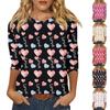 Women's Fashion Casual Round Neck 3/4 Sleeve Loose Valentine's Day Printed T-Shirt Ladies Top