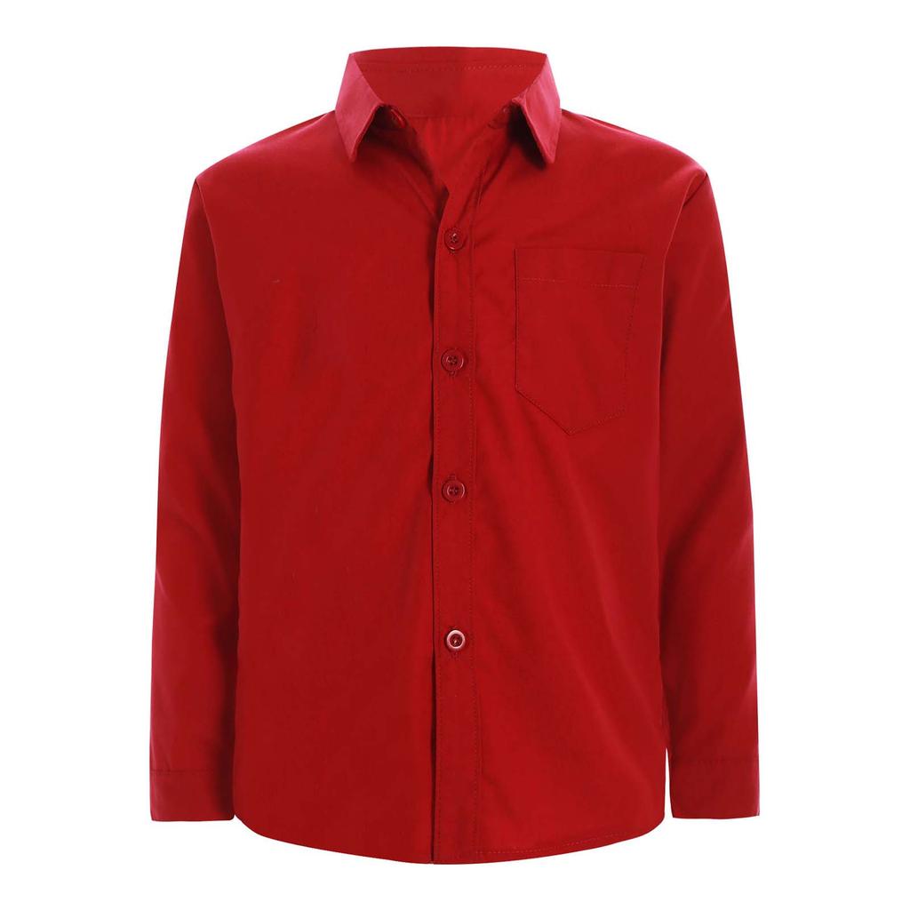 Рубашка плательная с длинным рукавом для мальчиков, повседневная однотонная с воротником на пуговицах