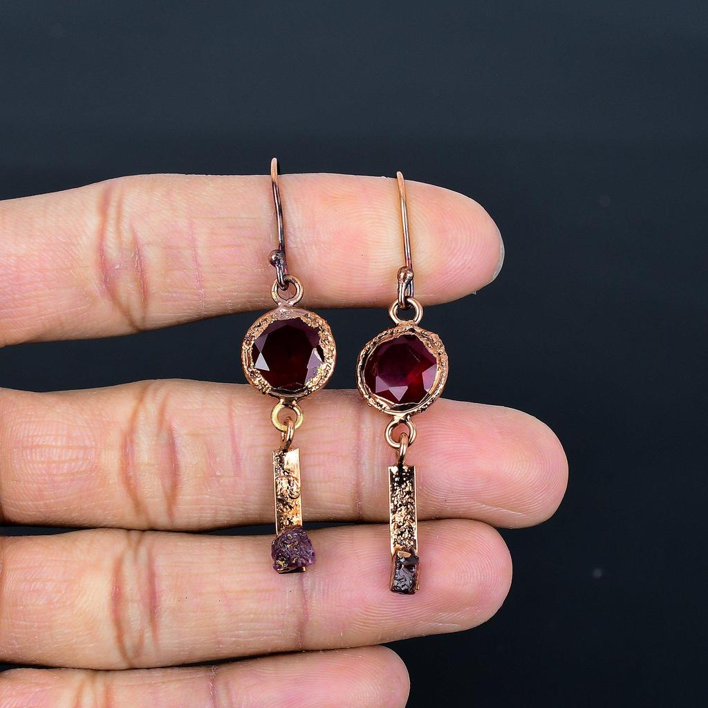 Рубиновые серьги Ювелирные изделия из драгоценных камней, Медные гальванопластические серьги ручной работы, Ювелирные изделия новейшего дизайна