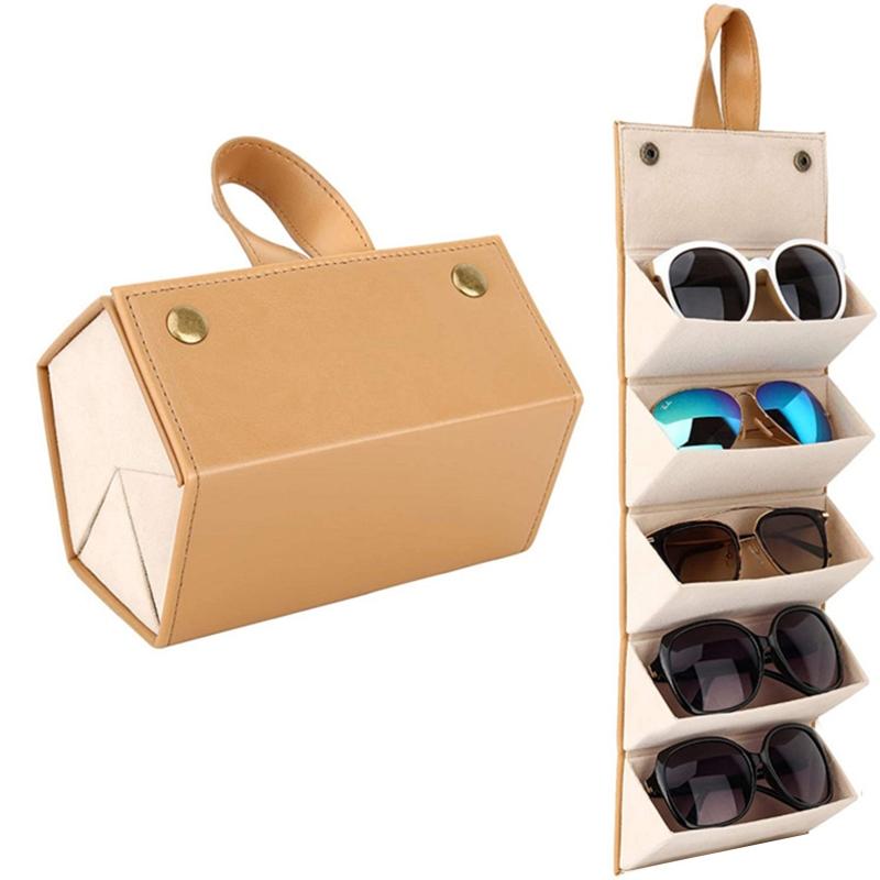 Eyeglass Sunglasses Organiser Collector Glasses Storage Box 5slots Roll Up PU Leather Sunglasses Holder Folding Case