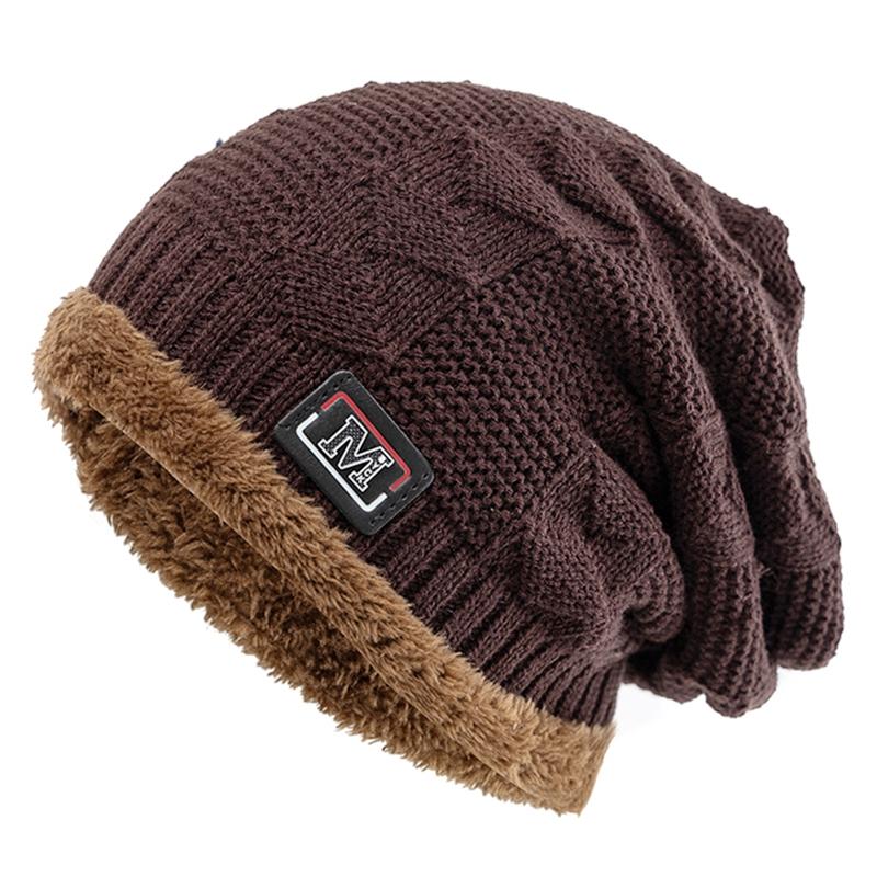 Новая теплая зимняя шапка унисекс, модные вязаные шапки с надписью M для мужчин и женщин, толстая лыжная шапка с меховой подкладкой, капот
