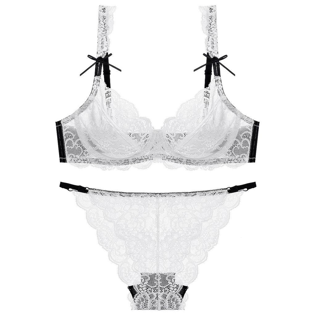 Комплект прозрачного кружевного бюстгальтера во французском стиле: Минимизирует внешний вид большой груди, Предотвращает обвисание, Сексуальное нижнее белье для женщин