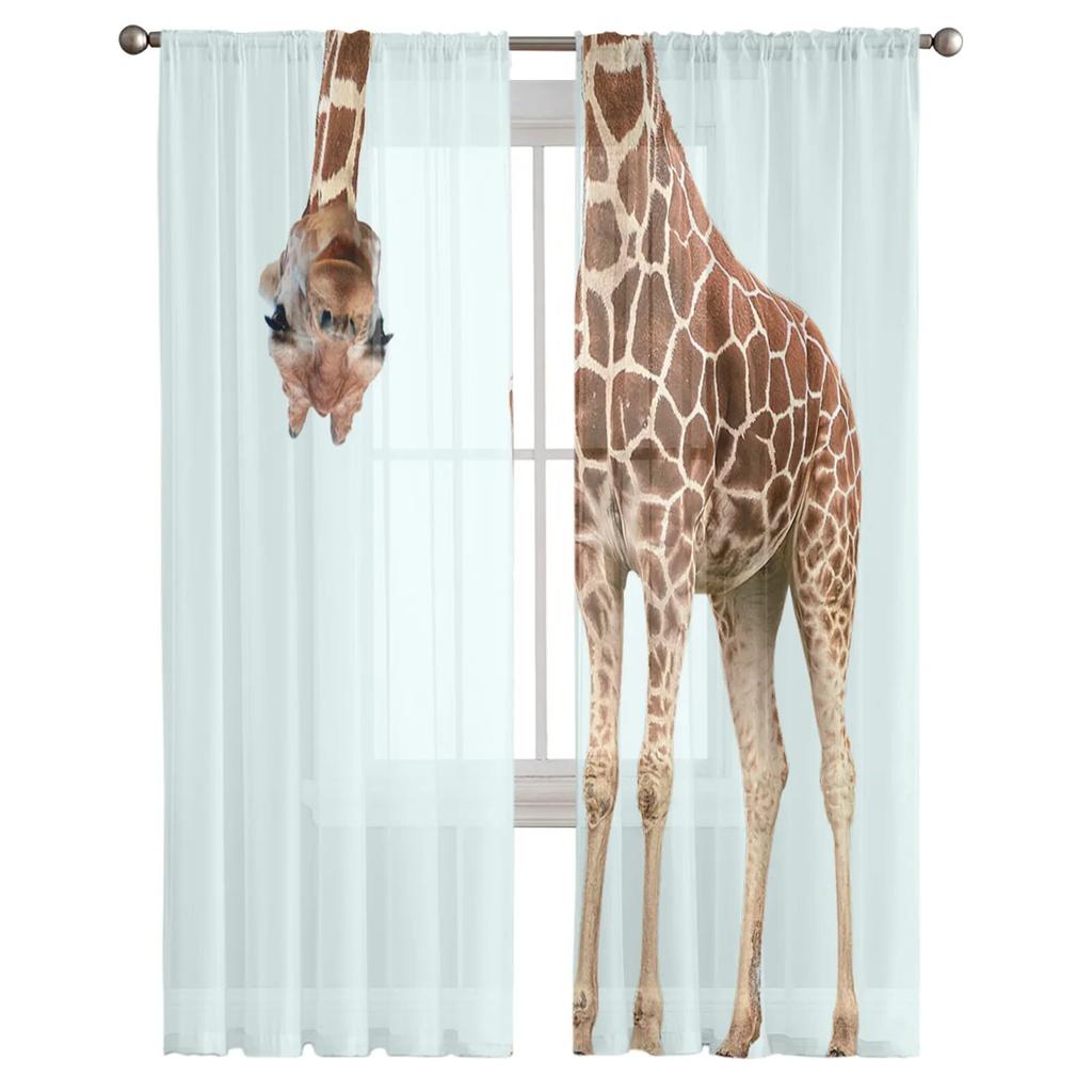 Animal Giraffe Probe Window Treatment Tulle Modern Sheer Curtains for Kitchen Living Room the Bedroom Curtains Decoration