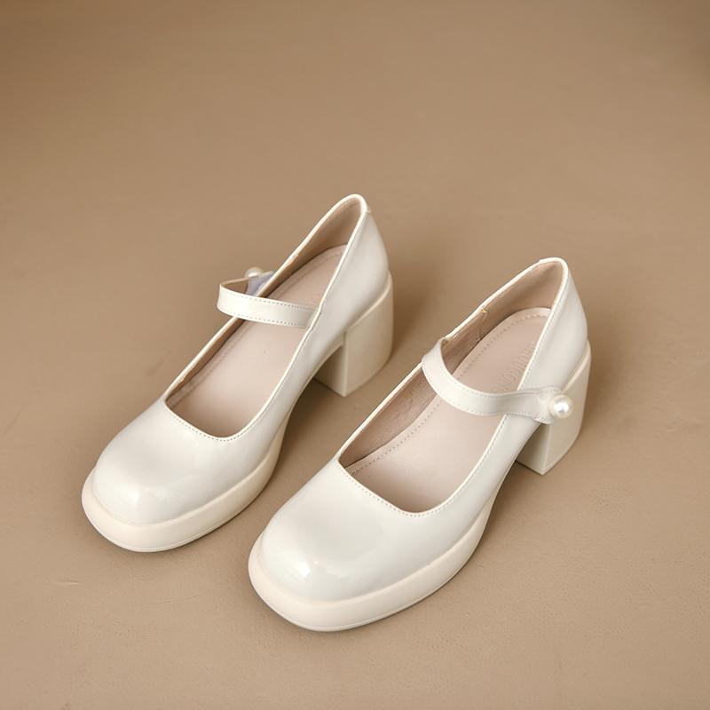 Модная обувь Мэри Джейн Женская весна и осень 2024 Новая модная универсальная в западном стиле на высоком каблуке с круглым носком Ретро одинарная обувь