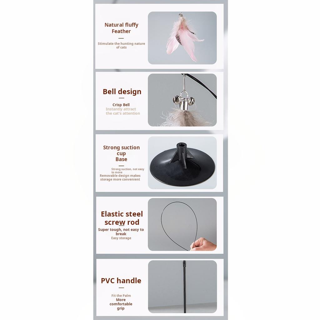 Vogue Steel Wire Pet Supplies Automatic Cat Toy Cats Toys Cat Accesorios Feather Wand Funny Detachable Suction Cup Replacements Interactive Durable