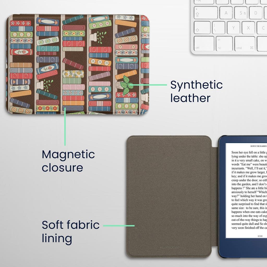 Kwmobile Case for Amazon Kindle with Auto Sleep and PU Pink (2022/2024) - E-Reader Sleep, Leather, Blue/Green/Dark