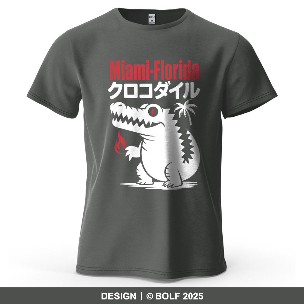 Miami Florida Croc Lively Printed Men's T-Shirt Oversized Trendy Graphic Tees for Women Tops Tees Casual Streetwear