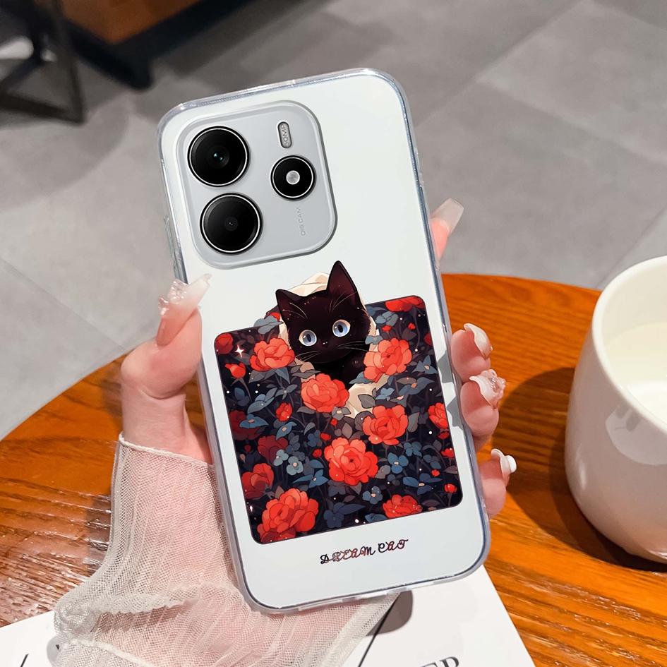 Забавные черные задние крышки для кота для Redmi Note 14 Pro Plus A3 K80 Pro A4 14R новый чехол для телефона эстетический дизайн жидкий силиконовый мягкий корпус для Redmi бампер