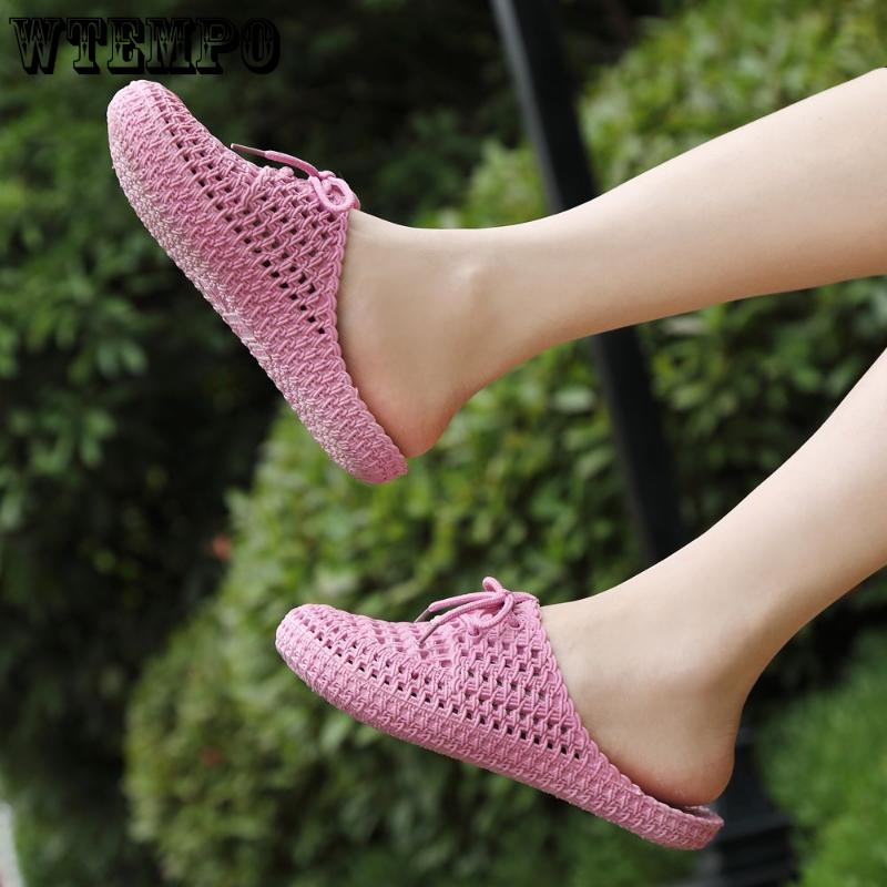 PVC Slides Women's Outer Wear Holey Shoes Summer Soft Bottom Thick Bottom Sandals Home Bathroom Hollow Wrapped Toe Slipper Outdoor Beach Flip-flops