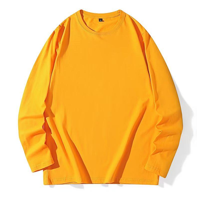 Футболка унисекс из гребенного хлопка с длинным рукавом, весна/осень: 190 г Однотонная, свободная посадка, круглый вырез, большой размер, нижняя часть рубашки