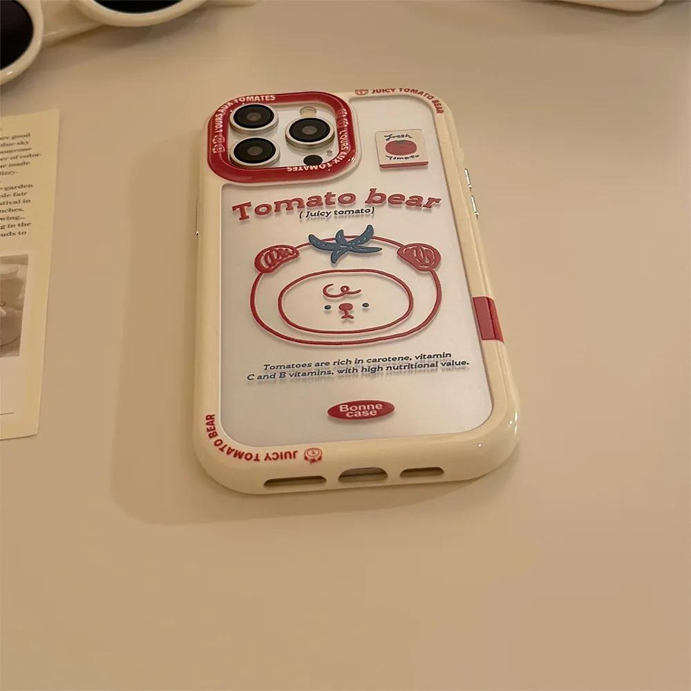 Милый мультяшный помидорный медведь чехол для телефона для iPhone 17 16 15 14 13 12 11 Pro Max X XR XS Акриловый прозрачный противоударный защитный жесткий чехол