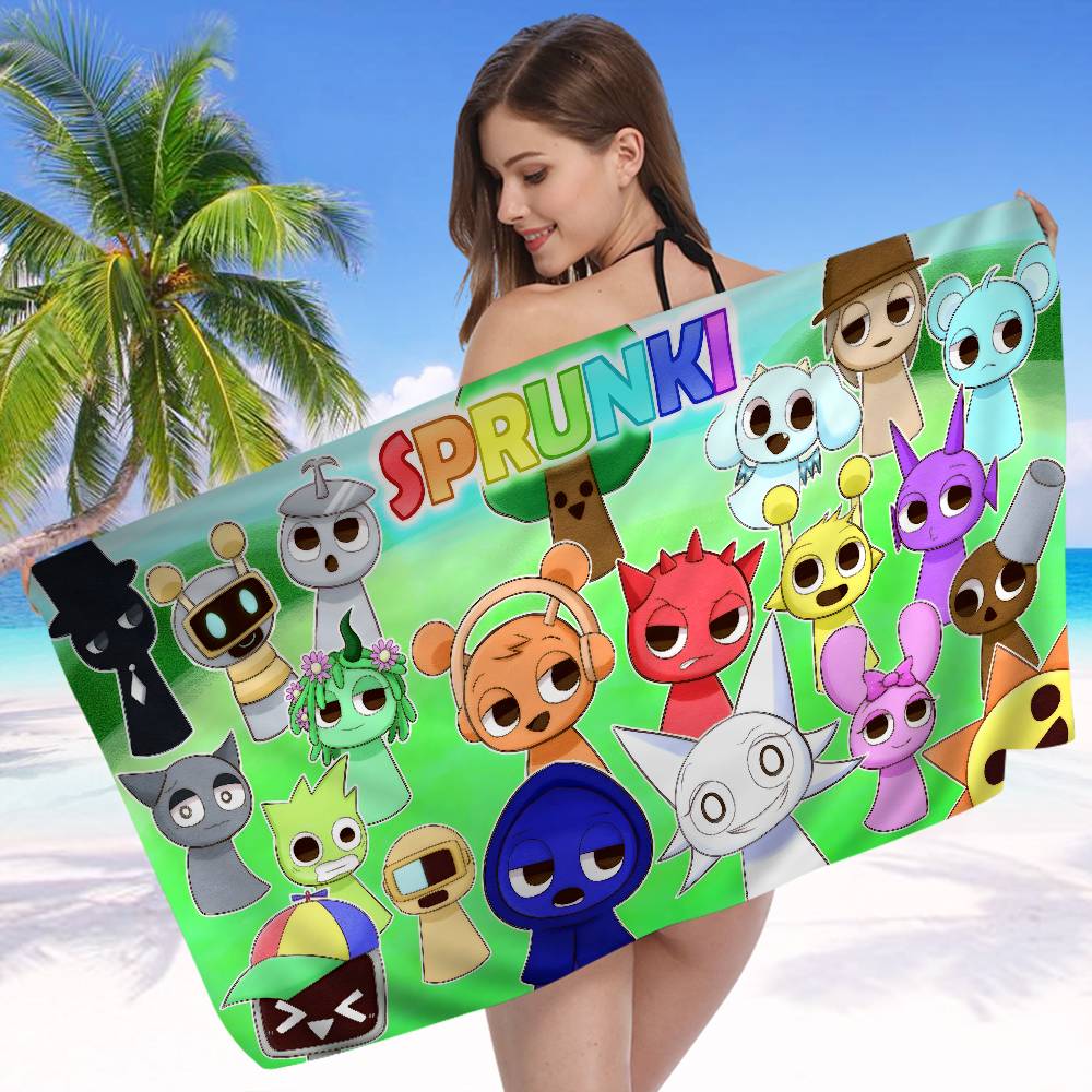 I-Incredibox S-Sprunki Аниме Пляжное Полотенце для Купания Мягкое Впитывающее Мочалка Детские Подарки для Детей Путешествия Кемпинг Спортзал