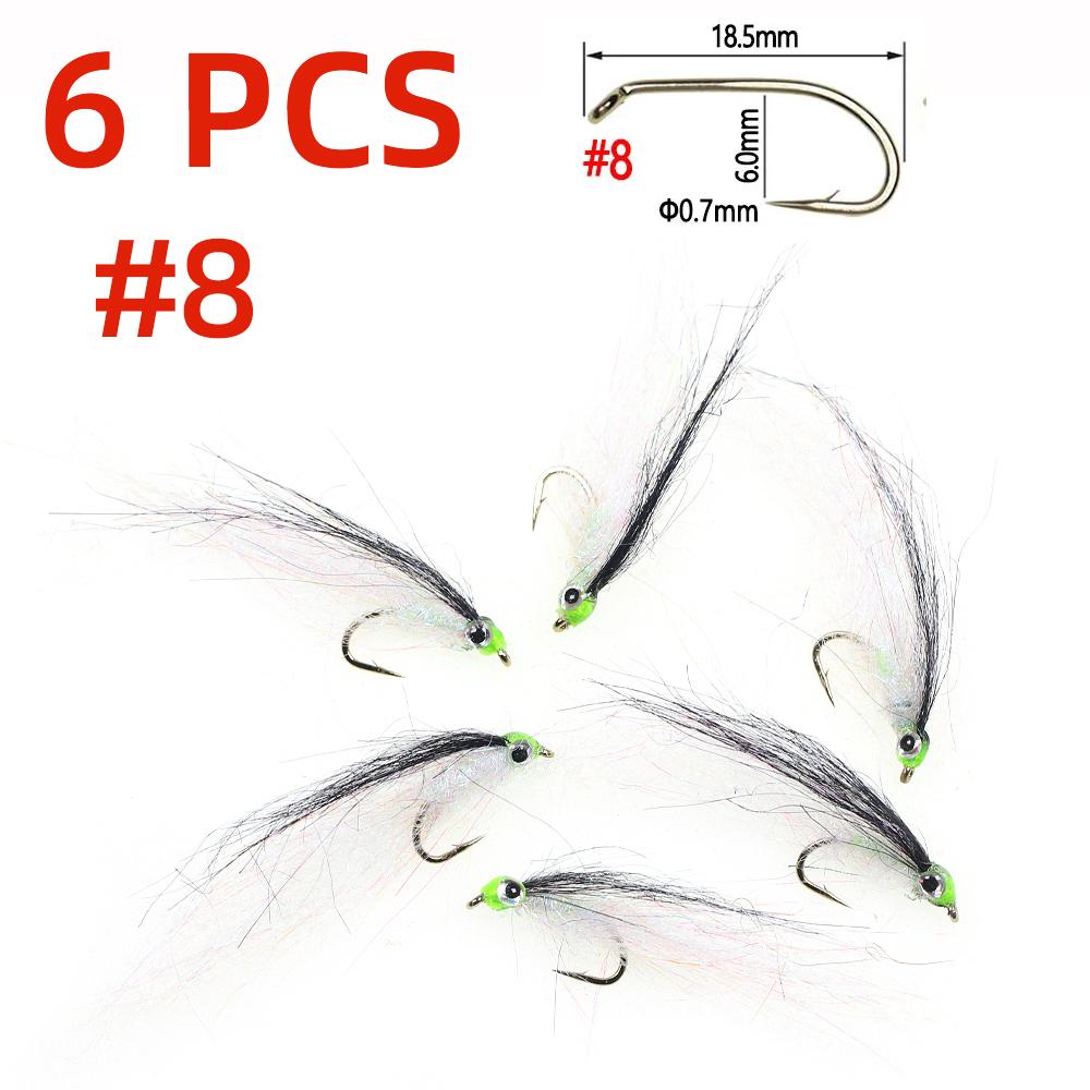 6 шт. раненый ледяной даб Minnow Fly EP шелковистое волокно наживка стример муха