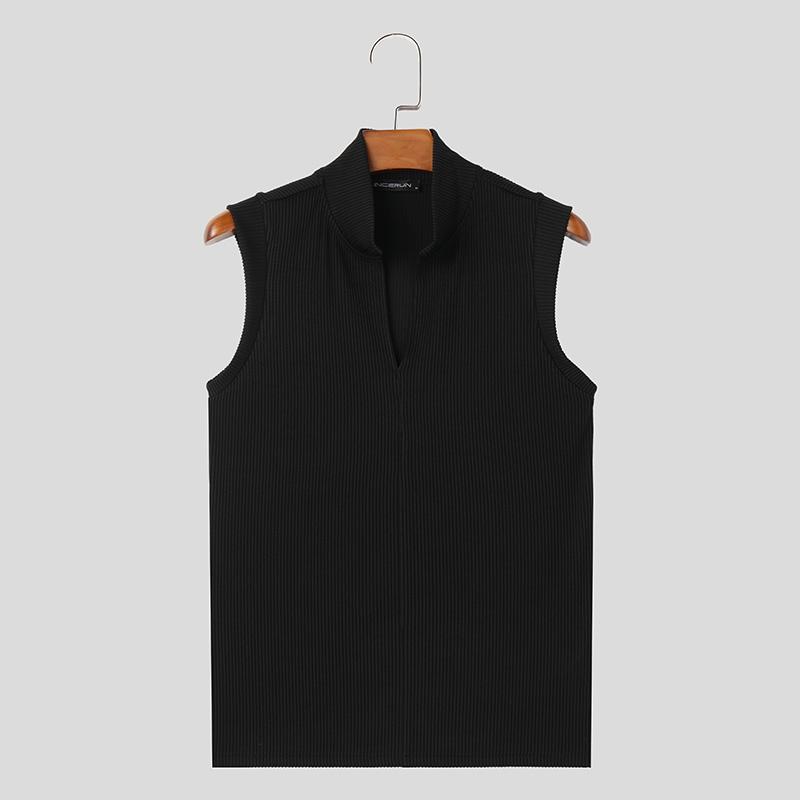 INCEURN Men Stand Collar Turtleneck Sleeveless Knitted Vest Slim Tank Tops