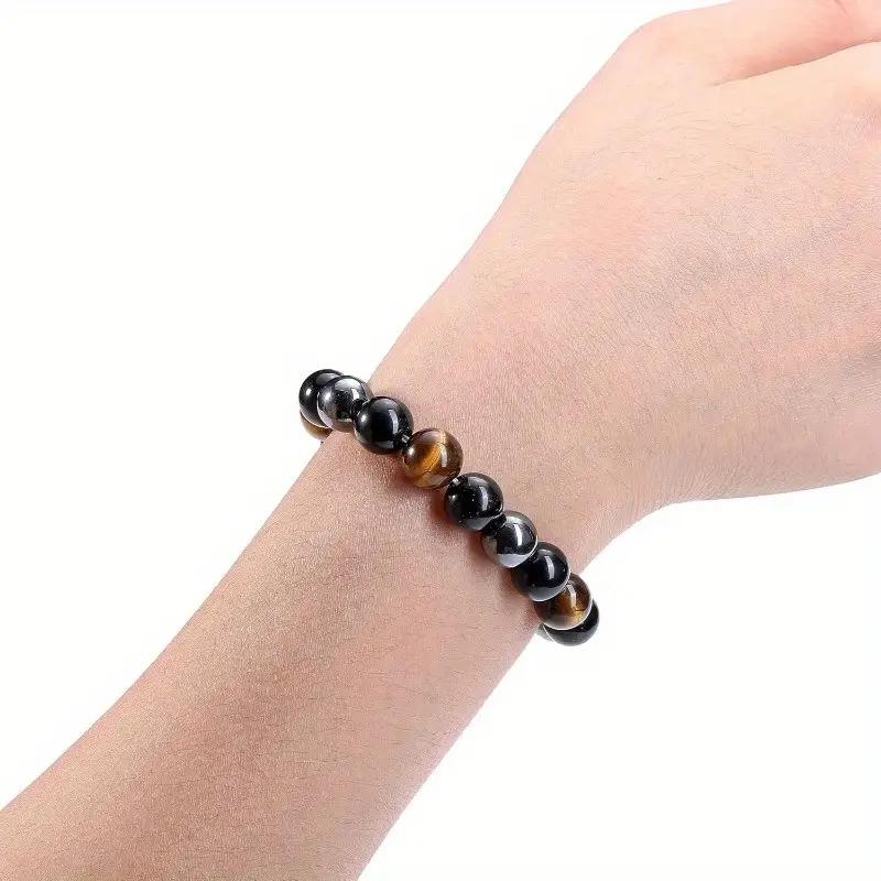 Амулет для защиты, обсидиан, тигровый глаз, натуральный круглый драгоценный камень, бусины, мужские и женские лечебные кристаллы, удача, 2 шт./комплект, браслет 10 мм