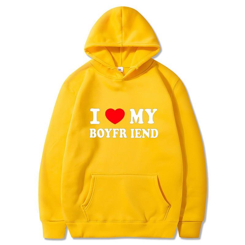 Cross Border E-commerce Casual European Size I Love My Girlfriend Printed Hooded Sweatshirt Sports Gothic Winter Home Long Sleev