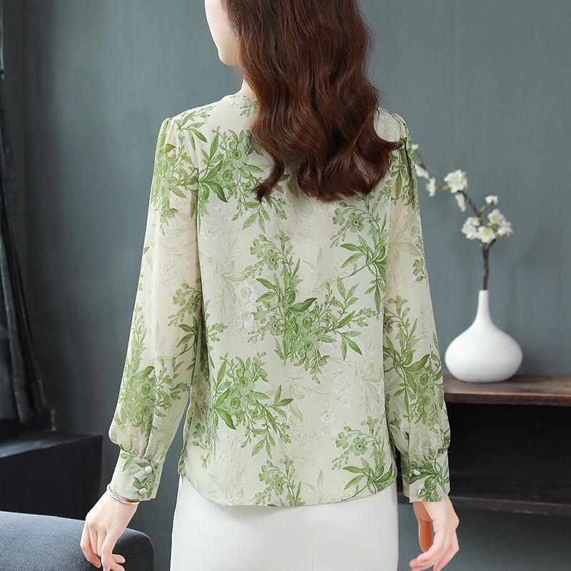 Long Sleeved V-neck Chiffon Shirt for Women, Summer Loose Fit Shirt, Fashionable and Versatile Small Shirt