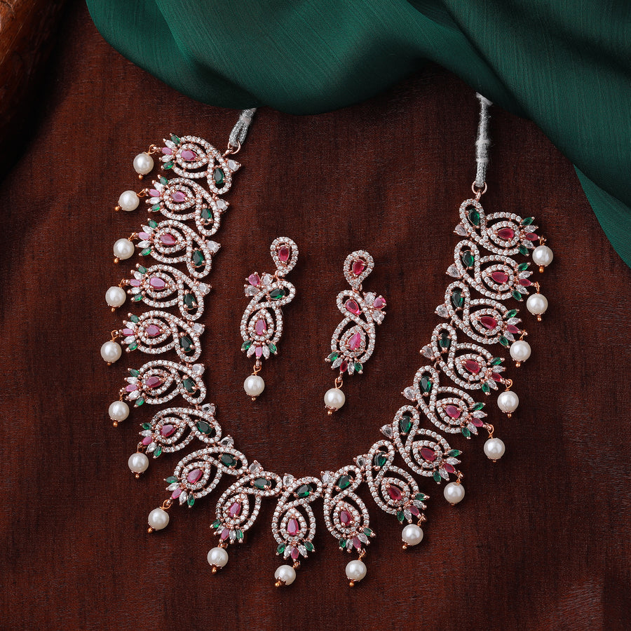 Ослепительный дизайнерский комплект ожерелья Estele с покрытием из розового золота и жемчугом для женщин