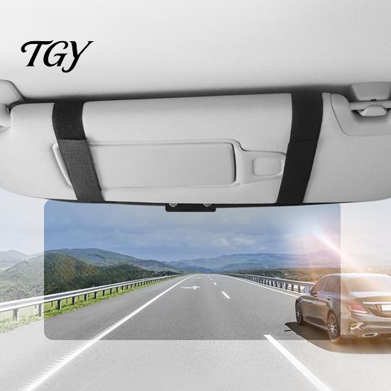 Car Interior Storage Pouch Sun Visor Extender, Anti-glare Night Driving Shield with Faux Leather Organizer Card & Sunglasses Pouch, Universal Vehicle