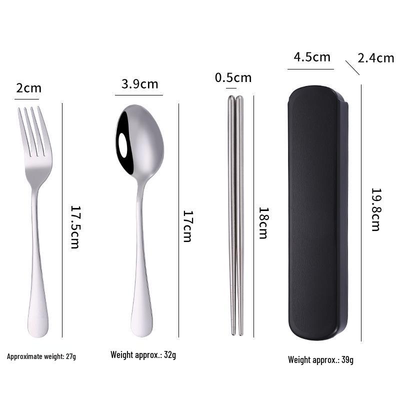 Stainless Steel 3-Piece Portable Cutlery Set with Box - Ideal Student/Child Gift