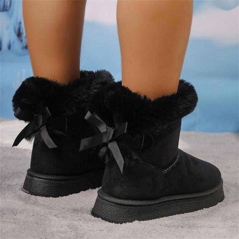Fashion Butterfly-knot Women Boston Boots 2024 Winter Platform Snow Boots Cashmere Warm Thick Soles Cotton Shoes Women Zapatos De Mujer
