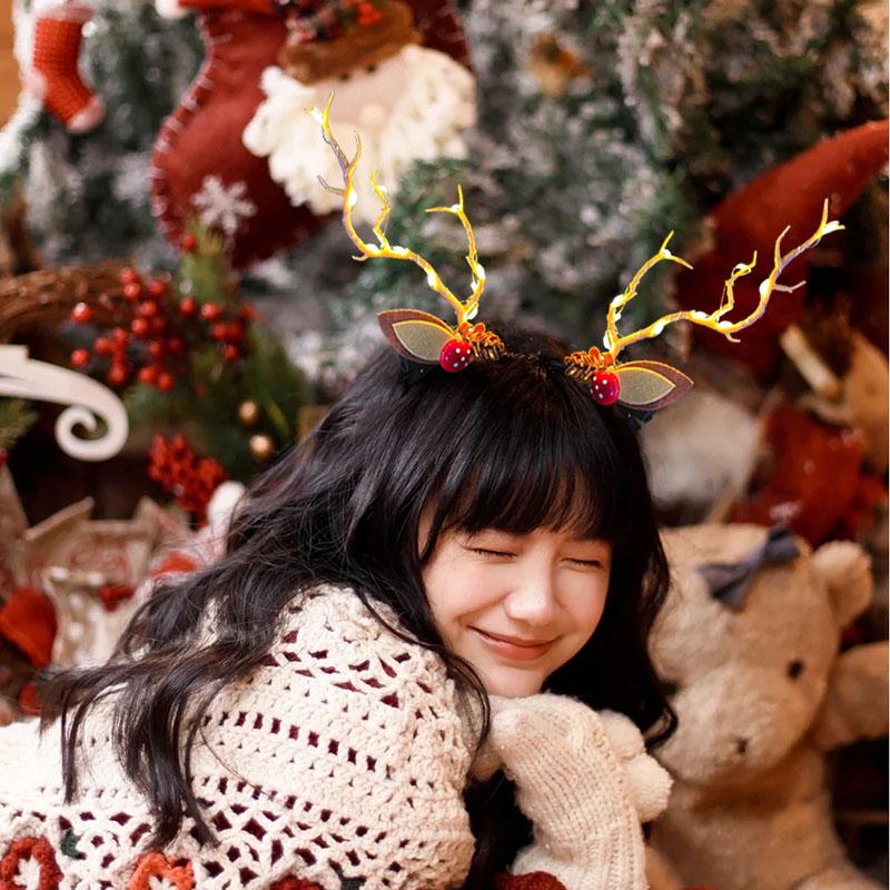 Рождественская светодиодная заколка для волос в виде рогов для женщин и девочек, светящиеся рога оленя, головной убор, аксессуары для волос, рождественский новогодний декор