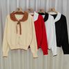 Fashion Sweet Peter Pan Collar Knitted Shirt for Women Autumn and Winter Slim Long Sleeve Women's Blouse Vintage Solid Bow Tie Ladies Tops 24742