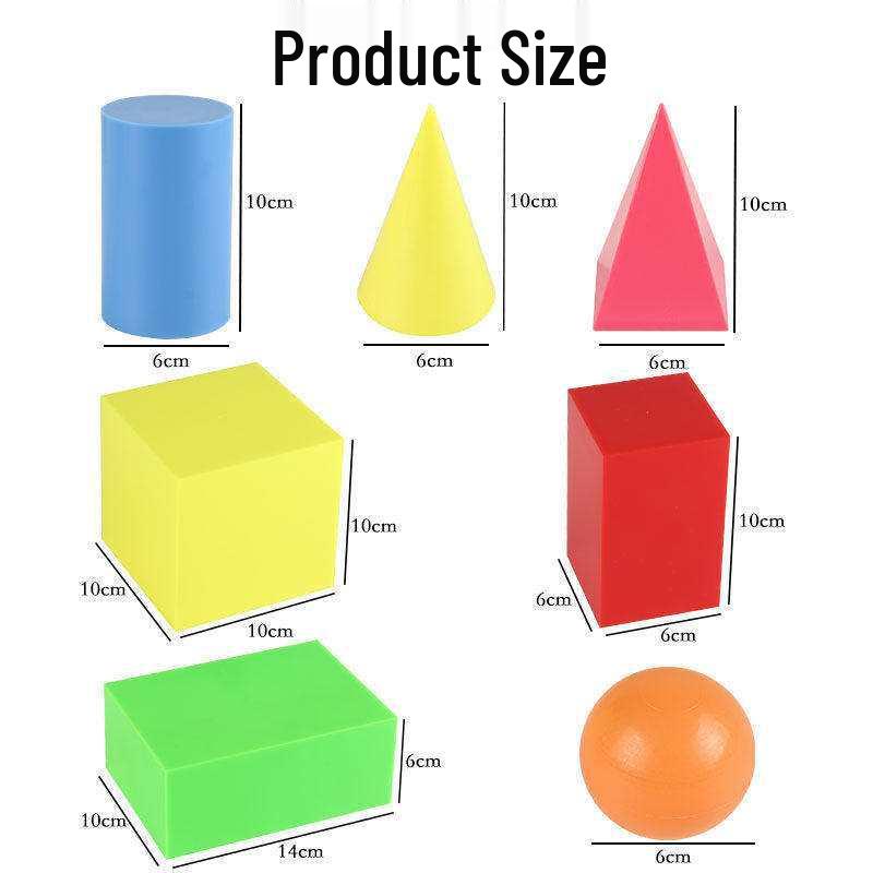 Large 3D Geometric Shape Models: Cube, Prism, Cone, Cylinder, Sphere for Math Teaching Aids