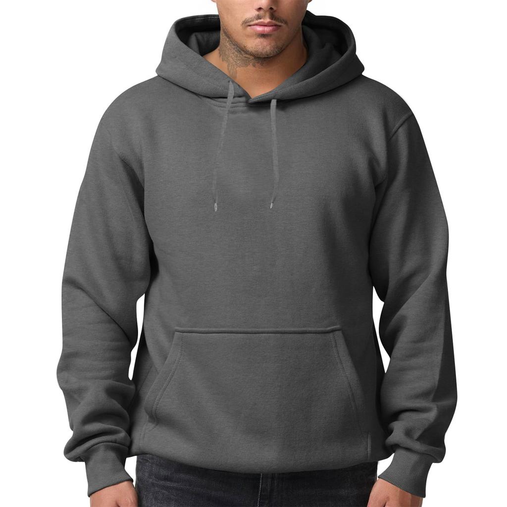 Men's Solid Color Fleece Hoodie Long Sleeve Pocket Loose Hoodie Top