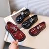 Children Leather Shoes for Spring Wine Red Black Elegant Girl's Mary Janes Chunky Hook-loop Beautiful Comfy Kids Shoe