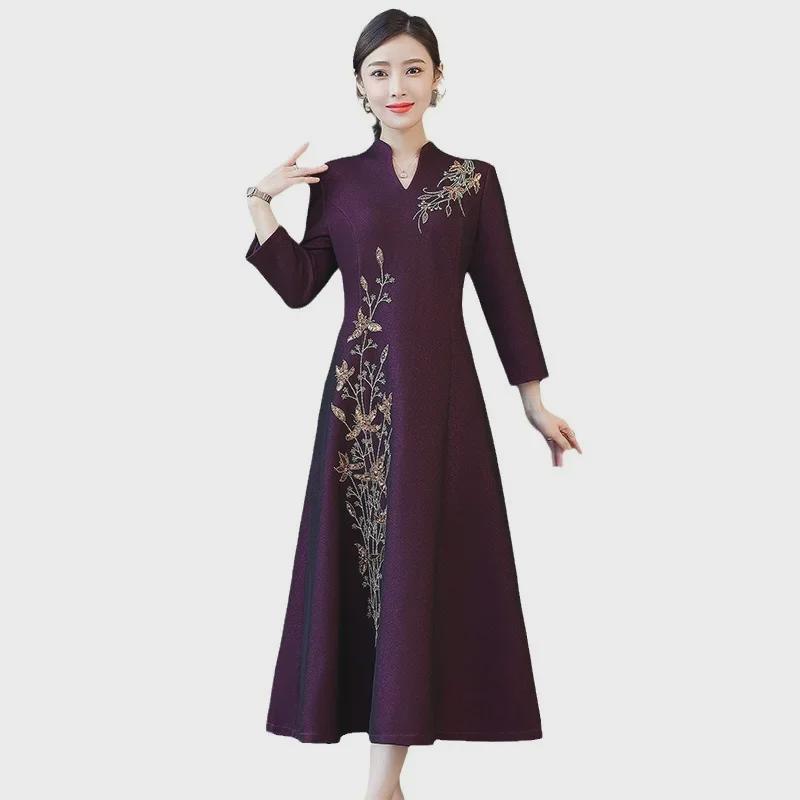 «Китайское ретро-свадебное платье для матери невесты, улучшенная юбка-чеонгсам на осень/зиму»