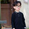 Boys' Long-Sleeve Velvet Polo Shirt - White School Uniform for Older Children In Winter