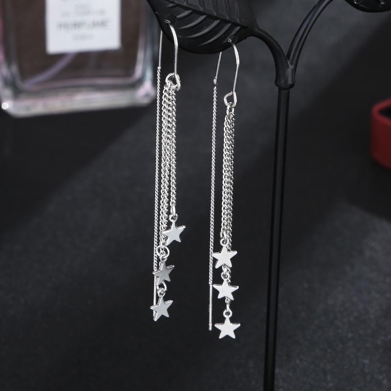 Корейские длинные серьги-игл S925 Silver Star & Moon Leaf Clover для женщин