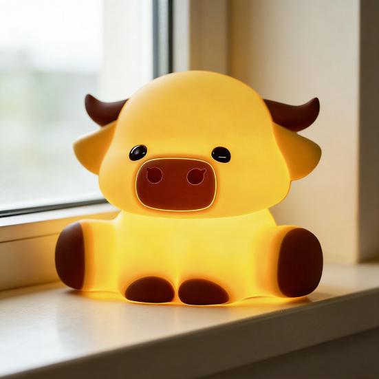 Ночник Мультяшный Хайлендская корова Лошадь Гиппопотам Дизайн Силиконовый Животный Светильник Детский Диммируемый Сенсорное управление Мягкое свечение Ночник