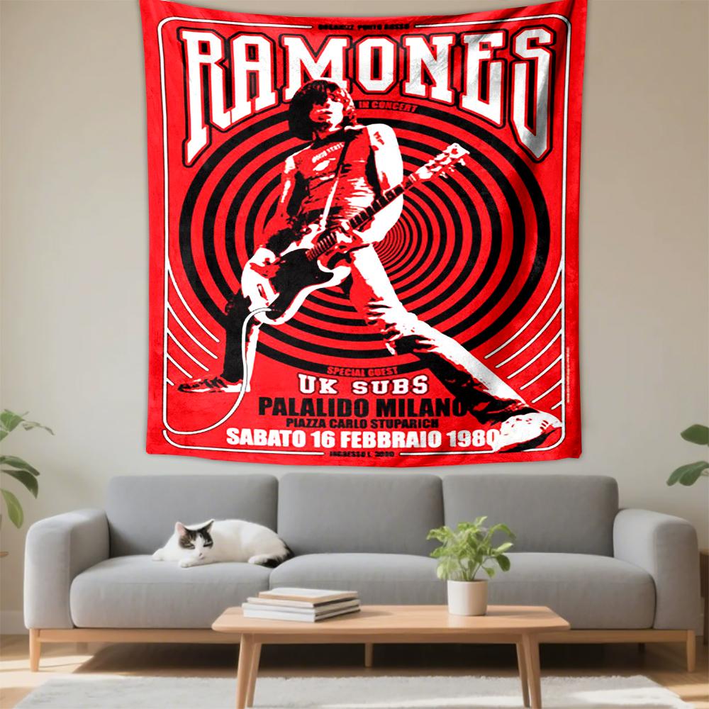 Ramones 1980 Concert Red Rock Music Fans Bohemian Tapestry for Fans Home Decor