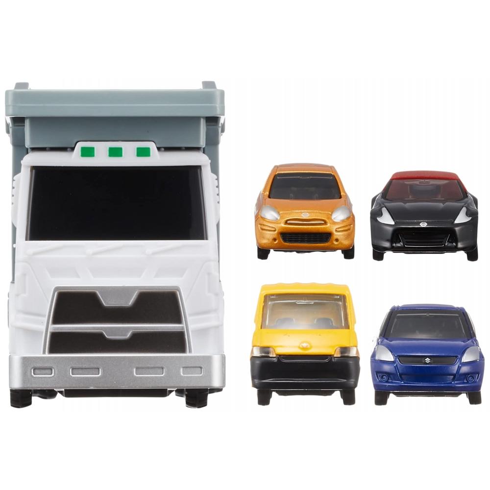TAKARA TOMY "Подарочный набор Tomica Let's play with Tomica Carrier Car Set" Мини-машинка для детей от 3 лет и старше. Стандарты безопасности игрушек прошли сертификацию ST Mark.