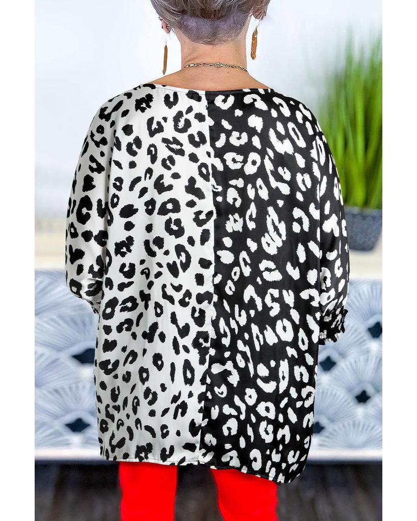 Azura Exchange Черная блузка большого размера с контрастным леопардовым принтом и короткими рукавами