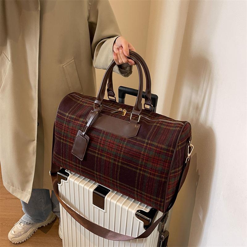 Сумка большой вместимости для коротких поездок, багажная сумка, большая сумка в клетку из шерсти, сумка для фитнеса и тренировок, сумка для ручной клади в самолет, сумка для деловой поездки