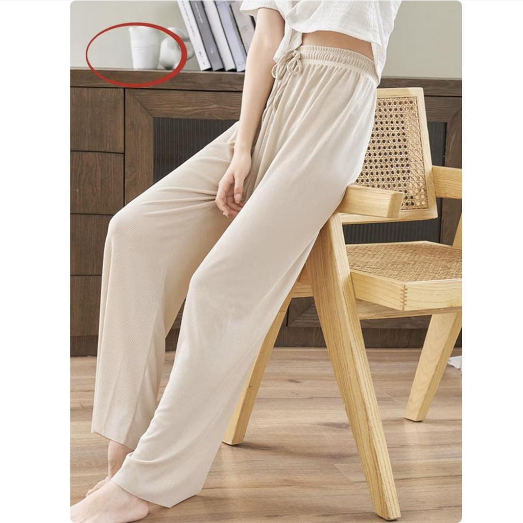 LangSha Women's Ice Silk Ultra-Thin Cooling Simple Sleep Pants, Plus Size